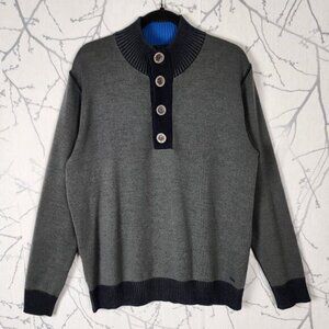 Codice Gray Navy 50% Merino Wool Blend Knit Mockneck Polo Sweater